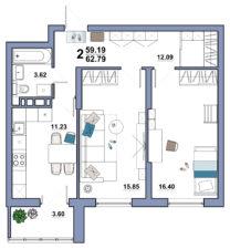 2-комнатная квартира №381