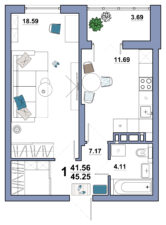 1-комнатная квартира №244