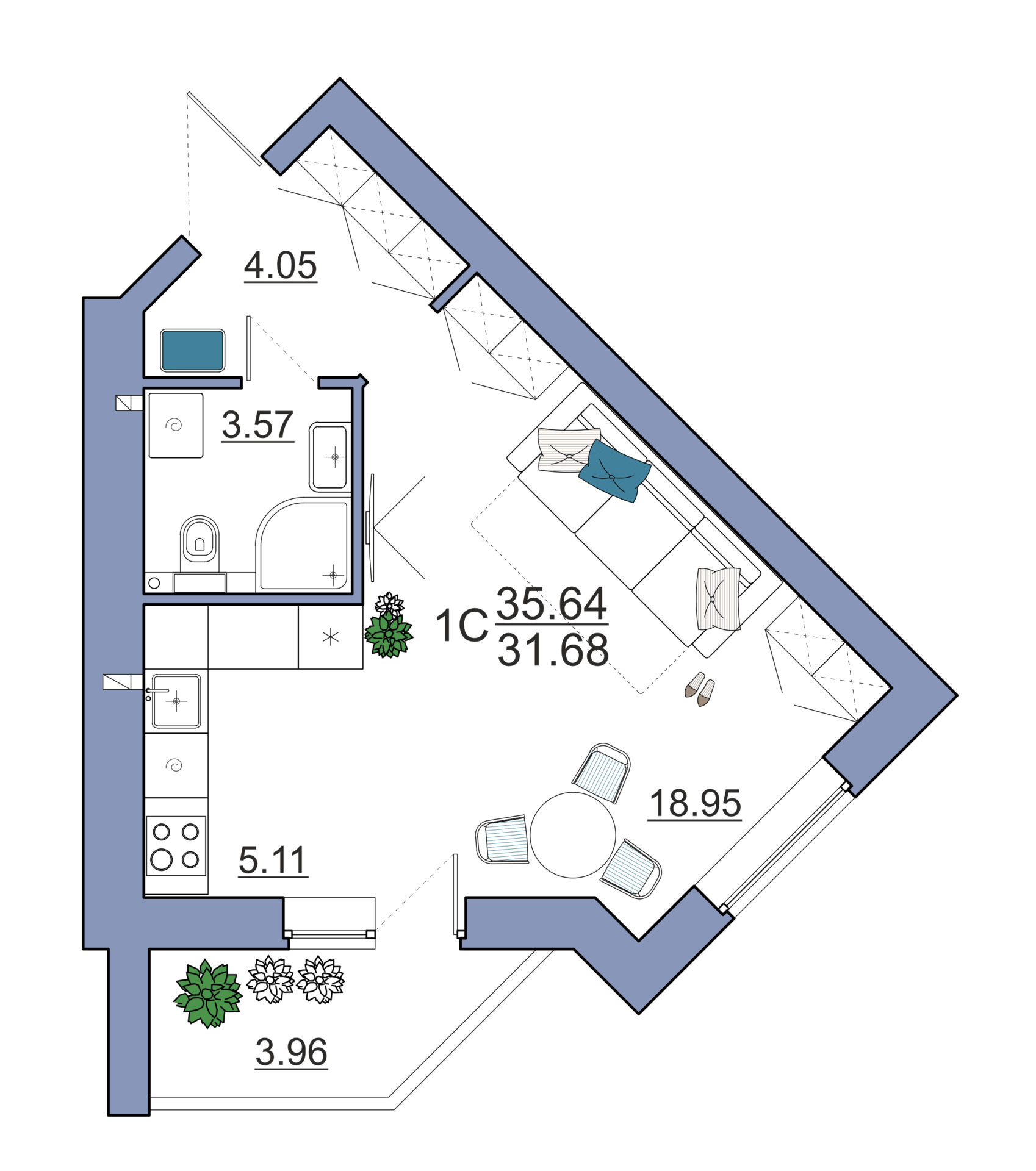 0-к. квартиры